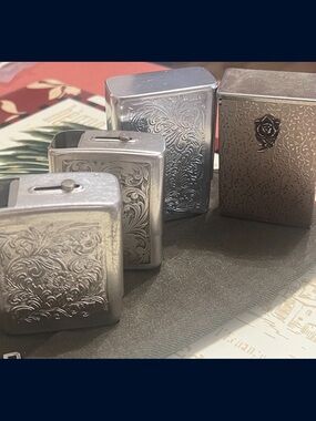 Qty 4 - Vintage Engraved Silver Tone Cigarette Case